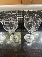 Beautiful Pair/2 Fostoria Garland Design Wine Glasses 6.5″H