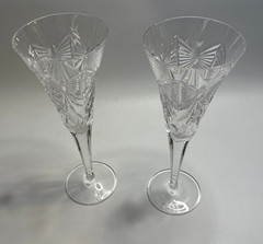 setof2 Waterford Crystal Millennium Series Happiness Champagne flutes 9.25″tall