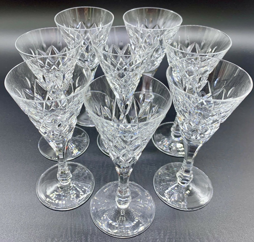 VINTAGE CUT GLASS OR CRYSTAL VODKA GOBLET CONUS SHAPE SET 8 STEMWARE DRINKWARE