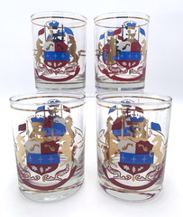 Rare VTG Neiman Marcus Double Old-Fashioned Glasses W/ Rearing Gold Horses Crest
