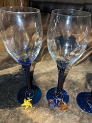6 Glass Wine/Champagne Glasses with Cobalt Blue Twisted Stem & Sea Pendants