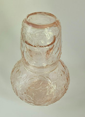 Vintage Pale Pink Depression Glass Floral Tumble Up Bedside Water Carafe & Cup