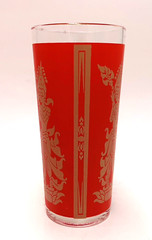 Ser of 3 Culver Red and Gold Siam Thai Goddess Glasses Highball 6 1/2” Tall 1960