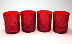 4 Crystal Red Godinger Dublin Shannon Rocks Old Fashioned Glasses Tumblers euc