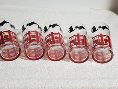 5 Vintage Federal Scotty Dog Scottish Terrier Tumblers Bar Ware Black & Red
