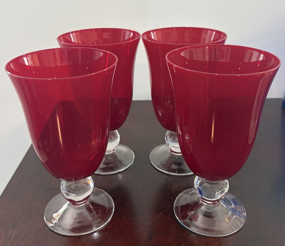LENOX Holiday Gems Ruby Red Wine/Water Goblets Set of 4 EUC Discontinued