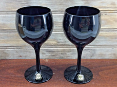 Sasaki Stemware Wine Glass Midnight Black Handcrafted Vintage 4 Pc Japan