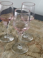Vintage Pink & Clear Stems Adorable Small Shot Cordial Wine Glass 4 inch SET 3