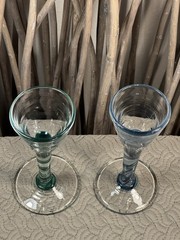 Pair of Heavy Hand Blown Cordial Glasses Swirl Ribbon Stem. Excellent Condition.