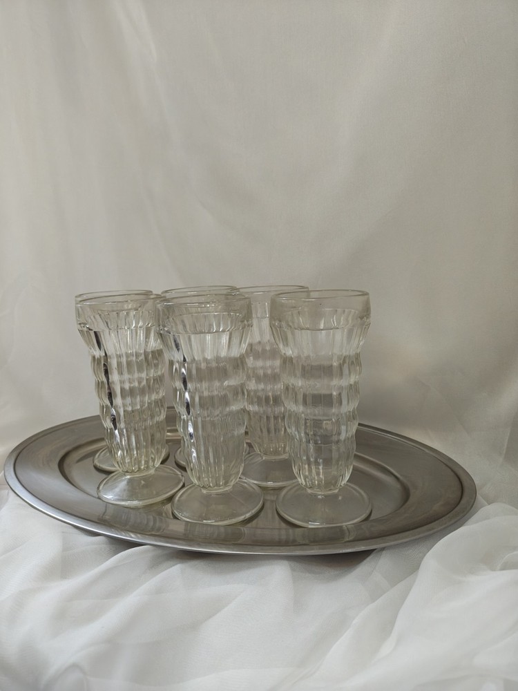 1930s Deco Set of 6 Jeannette Glass Co. PARFAIT / JUICE GLASSES – Ribbed Design