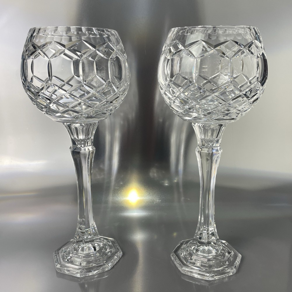 Heavy Hand-cut Crystal Balloon Goblets with A Diamond-cut Pattern Set of 2