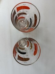 2 Mid Century Modern Atomic Highball Glasses Gold Red Black MCM