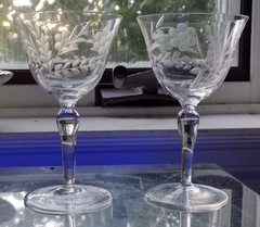 Colony Danube Fluted Liquor Cocktail Glass Etched Handblown Elegant c. 1950 Set2