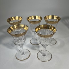 Tiffin Franciscan Rambler Rose Liqueur Gold Encrusted Optic Small Goblets x5