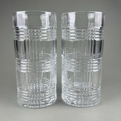Ralph Lauren Crystal Glen Plaid Highball Set of 2 Cocktail Glasses 6in