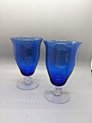 HC FRY 7541 Lot 2 Royal Blue Cobalt Footed Water Wine Glass Twist Stem Optic