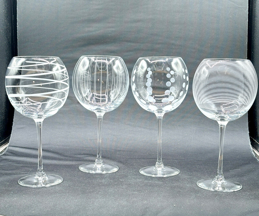 Set of 4 Mikasa Cheers Etched Balloon Red Wine Glasses 9” France Excellent