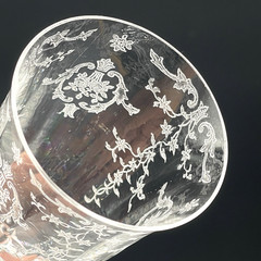 7 Vtg Fostoria Navarre Clear Etched Flowers Footed Juice Glass Tumblers 4 5/8″