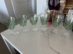 SET of 6 Green VMC Reims French Harlequin Crystal Cordial Glass 4 1/2″ tall