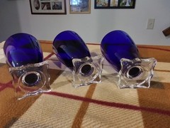 Three, Seneca #903 5 1/4 inch 10 ounce Ritz Blue footed Tumblers 1930’s