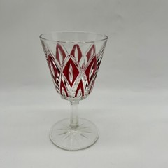 4 Vintage VMC Reims French Crystal Harlequin Glasses 2 Wine 2 Cordial
