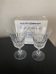 Set of 2 W.M. Dalton 24% French Lead Crystal Wine Glasses- Verite Pattern