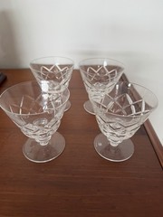 4 VTG 1940-1960 Webb Corbett Crystal Sherbet Goblets Diamond Pattern 3.5″H 3″D