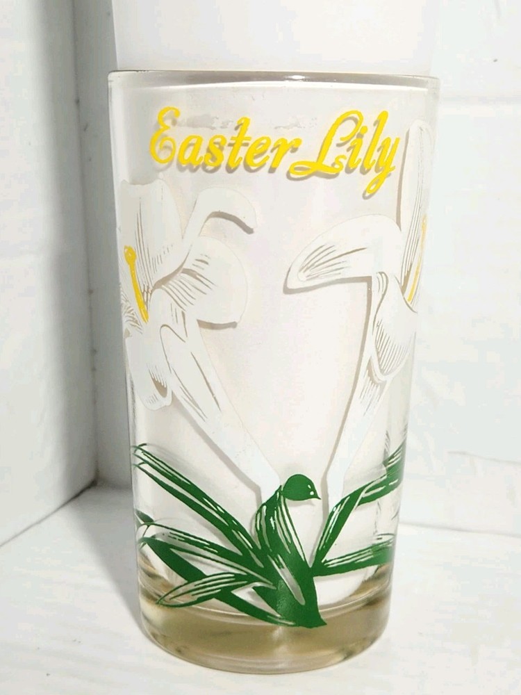 Easter Lily 5″ Standard Peanut Butter Glass Glasses Drinking Kitchen Boscul Vtg