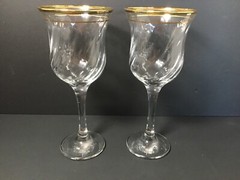 Circleware Crystal CRZ8 Gold Trim Swirl Pattern Water Goblet 7 1/2″ x 3 1/8″