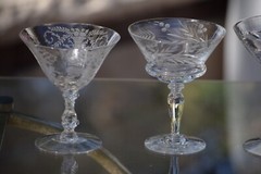 MARTINI TIME! 4 Mis-Matched Vintage Etched Cocktail ~ Martini Glasses