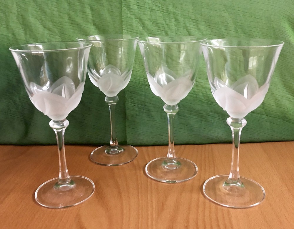 J G DURAND FLORENCE SATINE WINE 4 CRYSTAL GLASSES Signed 6 5/8″