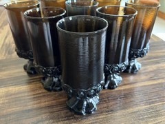 VTG MCM 9 Tiffin Franciscan Madeira Smoke Brown Footed Tumblers Iced Tea Glasses