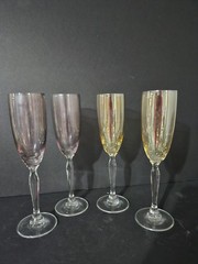 Vintage Set of 4 Beautiful Purple & Gold Iridescent Champagne Flutes 9″H