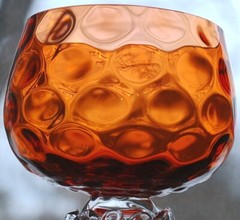 Set 4 Hand Blown ORANGE OPTIC COIN DOT GLASS Water Goblets EMPOLI ITALY 1960s