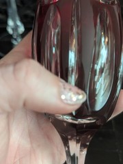 Vtg Ajka Rene Ruby Red Cut Clear Bohemian Crystal Champagne Flute Stemware Glass