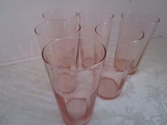 Vintage Depression Pink Glass Panel Ribbed Optic 6 Tumbler Set 5.25″ T 1930s
