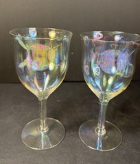 2 Vintage Fostoria Iridescent Water Wine Glasses Paneled Optic 6.5”