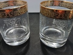 2 Gold Rimmed Cellini Italian Whiskey Glasses