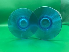 Mid Century Barware Drinking Glasses Crackle Glass Cone Shape Blue Base Set of 2