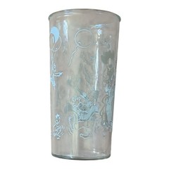 Vintage Circus Clown Drinking Glass White Enamel Graphics Balloon Dog Tumbler