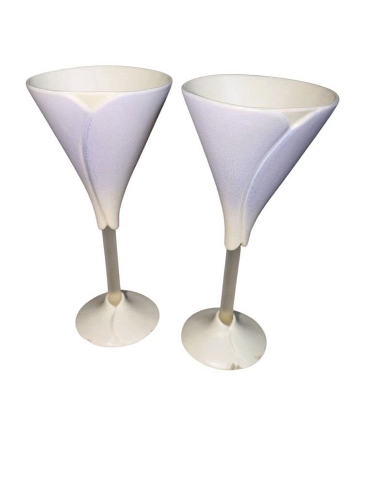 2 Signed Lavender & Cream Cala Lily Wine Goblets~Newman Ceramic Works~RETIRED