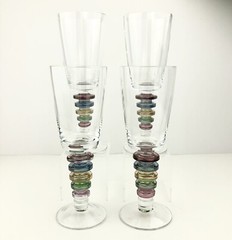 Block CARNIVAL Crystal Wine Glasses (4) Ringed Multi-Colored Stem