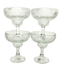 Vintage Princess House Fantasia Etched Floral Set of Four Margarita Glasses