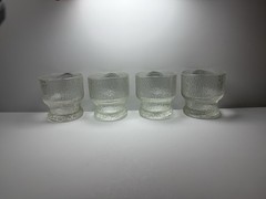 Vintage Krosno Poland Bark Textured Ice Glass Footed Tumblers Set of 4 MCM
