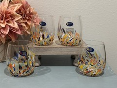 Murano Multicolor Confetti Tumblers Wine Set-4 White Cristal Made in Italy NEW