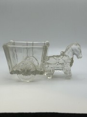 Vtg Donkey Horse and Cart Wagon Clear Glass Toothpick Holder Candy Nut Dish 50s