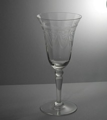 Lacy Needle Etched Wine Glass 7″ clear romantic loops drapes vintage glassware.