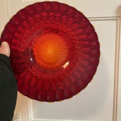 Fenton ? Art Glass Thumbprint Colonial Red Pattern Luncheon Plate 8 5/8″