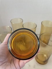 Vintage 70s Libbey Yellow 16oz Glasses Set of 6 Retro Curve