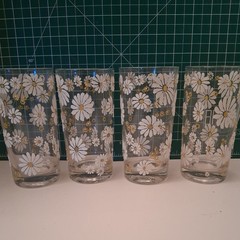 Culver Daisy-Set of 4 Vintage-5 1/2” Drinking Glasses/Barware-Gold/Wht/Yellow